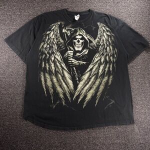 Gildan Heavy Cotton Grim Reaper Winged Scythe Mens 2XL Graphic T-Shirt Black